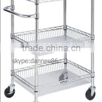 3 tier Chrome Basket Wire Shelving Trolley