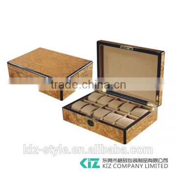 Hot sell 10 slots wooden watch storage box, packaging box with key lock closure