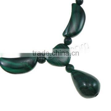 Malachite Beads Necklace, Brass Box Clasp, Teardrop photo-2