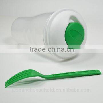 2015 High Quality BPA Free Plastic Salad Shaker cup With Fork