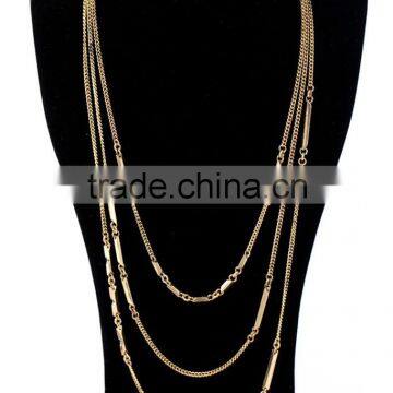 Antique Gold Color Triple Three Layers Simple Chain Necklace