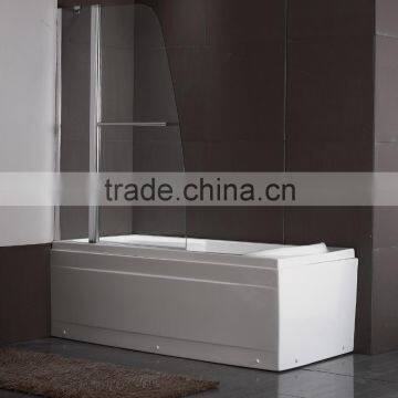 clear glass tub door with single pole chrome hinge