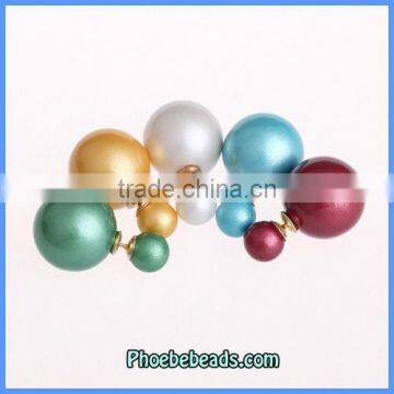 Wholesale Fashion Pearly Color Mise En Tribal Double Imitation Pearl Stud Earrings CTBE16-035