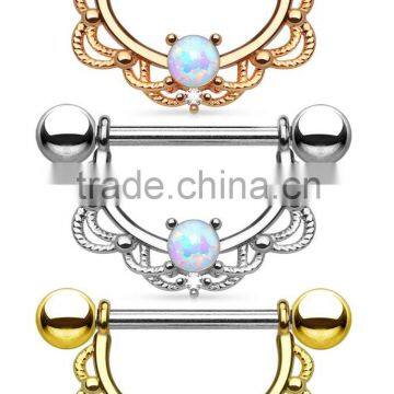 Opal Center Filigree Drop Nipple Clickers Shields Rings