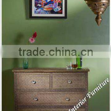 Embossed Brass Metal Chest of Drawer / Dresser
