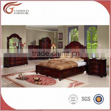 WA137 European classic style oak rubber wood bedroom furniture set