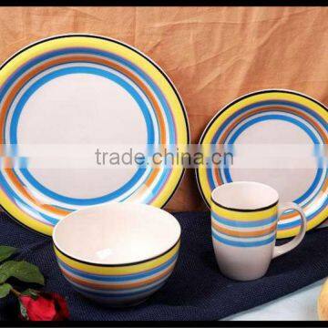 modren bright color stripe stoneware tableware made in China 16pcs ceramic dinnerware handpainted modern stoneware dinner set