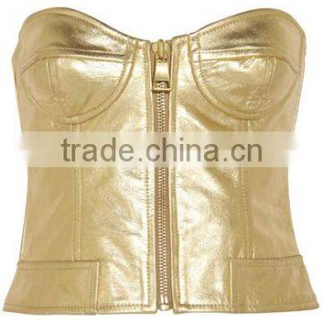 laser cut bottom goat suede leather tank top for women