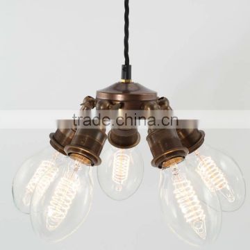 10.9-11 Vintage brass steampunk five light pendant centerpiece for your room Five Lamp Holder Brass Pendant lamp