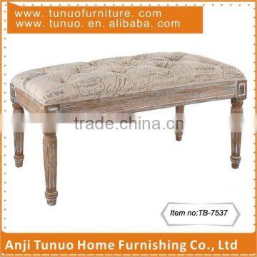 Rubber wood bench for waiting,Cotton print fabric,Buttons on seat,TB-7537