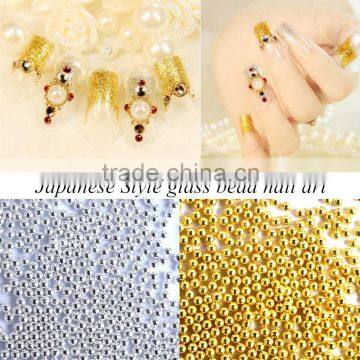 2016 newest trends gold silver glass nail designs 3d decorative nails beads