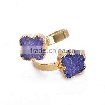 50pcs Purple rings beautiful raw stone rings Adjustbale rings High quality copper four leaf clover rings