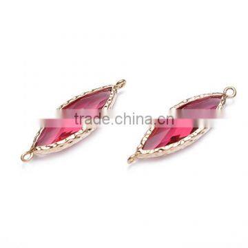 Wholesale Marquise Shape Bezel Set Fuchsia Crystal Glass Gemstone Gold Pendant