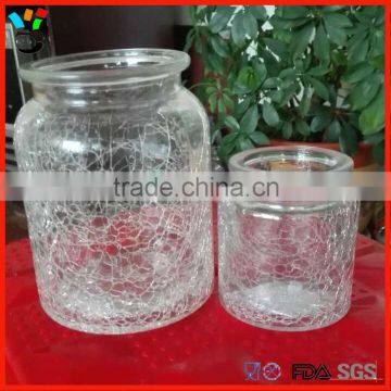 Two Size Available Large Opening Icepatterened Transparent Crack Glass Jar