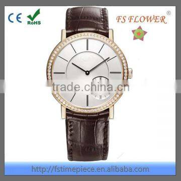 FS FLOWER - Fashion Vogue Classic Watch Calf Leather Strap Quartz Stainless Steel Watch Water Resistant