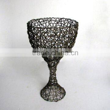 Cup Shape Shiny Black Coffee Rattan Flower Vase