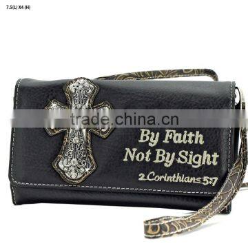 Bible prayer style cross studded western rhinestone wallets