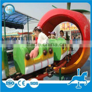 Amusement park kiddie train rides apple fruitworm roller coasters for sale