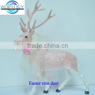 Pink plastic rein deer w/ flower cream scarf for Easter decoration wholesale