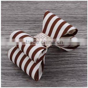 High Quality Stripe Satin Bowknots Rhinestone Center Designer Baby Headbands photo-6