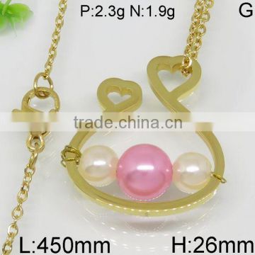 Fascinating white and pink beads heart golden hawaiian necklace