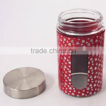 4 Pcs Set Red Round Glass Jar With Stainless Steel Lid