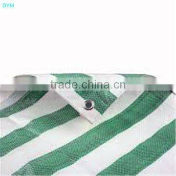 Green and white clear flexible plastic strip with aluminum grommets