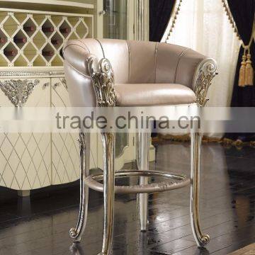 Comfortable French Louis XV Style Bar Chair, Silver Foil Leather Seat Bar Chair photo-2