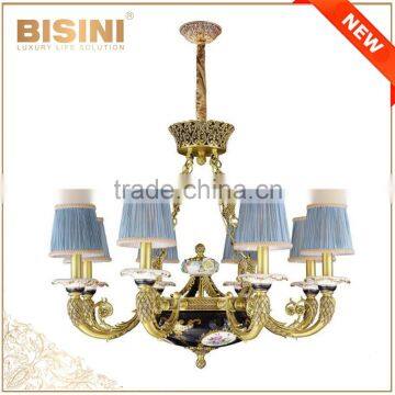 Porcelain Brass Elegant Empire Navy Chandelier, Antique Golden Bronze Pendant Light