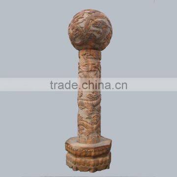 Hand Carved Chinese Style Marble Column With Dragon Relief