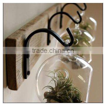 Wooden strips board with wrought iron hooks( No Glass Globe Decor)