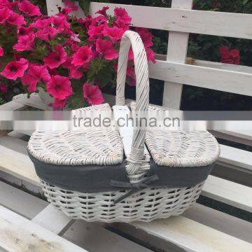Shopping Basket With Gray Liner and White Wicker Basket for Shopping