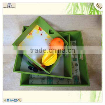 Dark Green Heart Handle Tea Print Wood Tray photo-3
