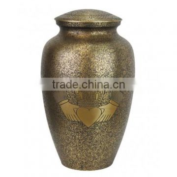 Brass Antique Style Cremation Urn With Heart Printed Hand