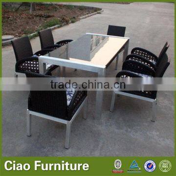 7pc patio dining set rattan arm chairs and glass top table