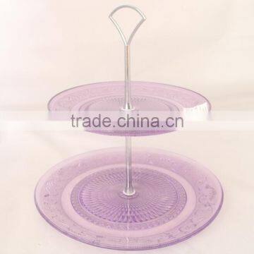 double-decker purple glass dishes with iron rack for invitation