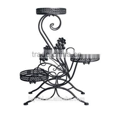 3-Tiered Scroll Decorative Metal Garden Patio Standing Plant Flower Pot Rack Display Shelf Holds Wrought Iron Flower Stand photo-2