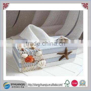 Decorative Vintage Art Decor Wood Tissue Box Cover StarFish Seagull Shell Beach photo-3