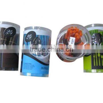 Stainless steel tableware set w/colorful plastic handles