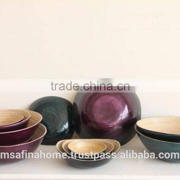 Round Purple Colored Lacquer Baboo Salad Bowl photo-2