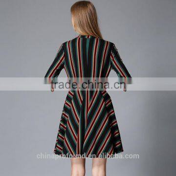 New Fashion Designer Lady Women's Dresses Striped Long Sleeve Shirt Dress photo-2