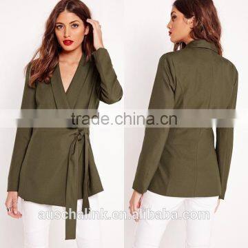 Latest Lady Khaki Tie Front Casual Soft Blazer Elegant Design photo-6