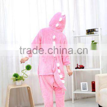 Flannel Cartoon Adult Animal Jumpsuit Animal Pajamas Jumpsuit Pink Dinosaur Design photo-2