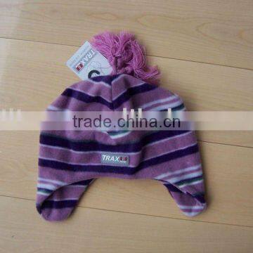 kids stripe earflaps polar fleece hats factory direct cheap sale