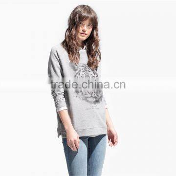 Tiger Printed Grey Womens Sweatshirts Without Hood Wholesale photo-3