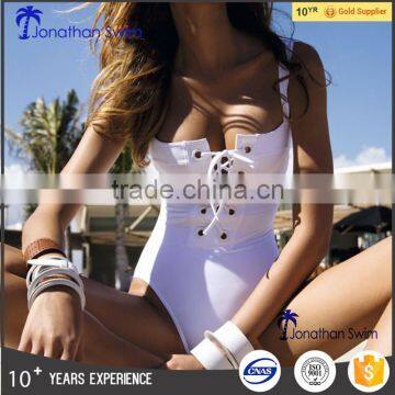 Women's Sexy Strappy Solid Color Backless Nylon Spandex One Piece Swimsuits. photo-2