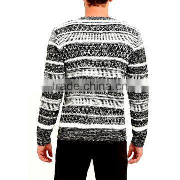 Round Collar Acrylic and Mens Pullover Monochrome Stripe Sweater photo-3