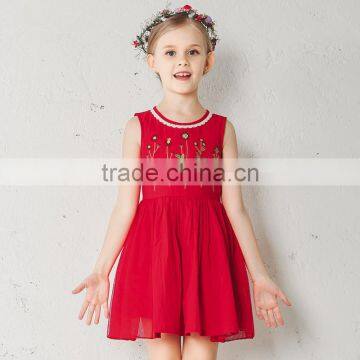 S60728B Summer Style Girls Dress National Wind Embroidery Dress Casual Pleated Sleeveless Fashion Clothes photo-3