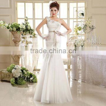 Sexy one shoulder long length back open evening dress fishtail wedding dress