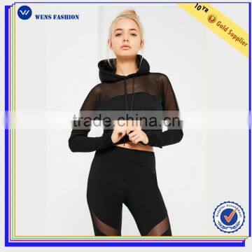 Sexy Mesh Design Stylish Hoodies Black Hooded Sweatshirt Running Hoodie